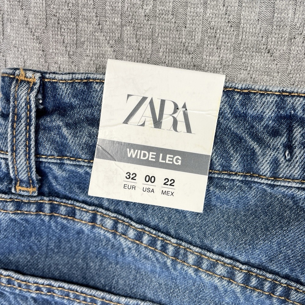 New ZARA baggy wide leg Jeans Women (0)24X32 High Rise Light‎ Wash  disco - Picture 8 of 16